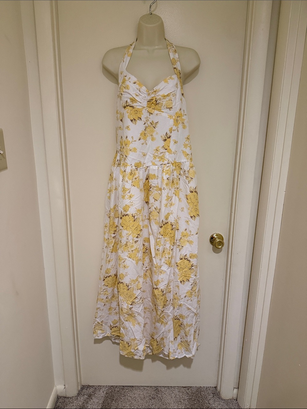 White and Yellow Floral Halter Maxi Dress